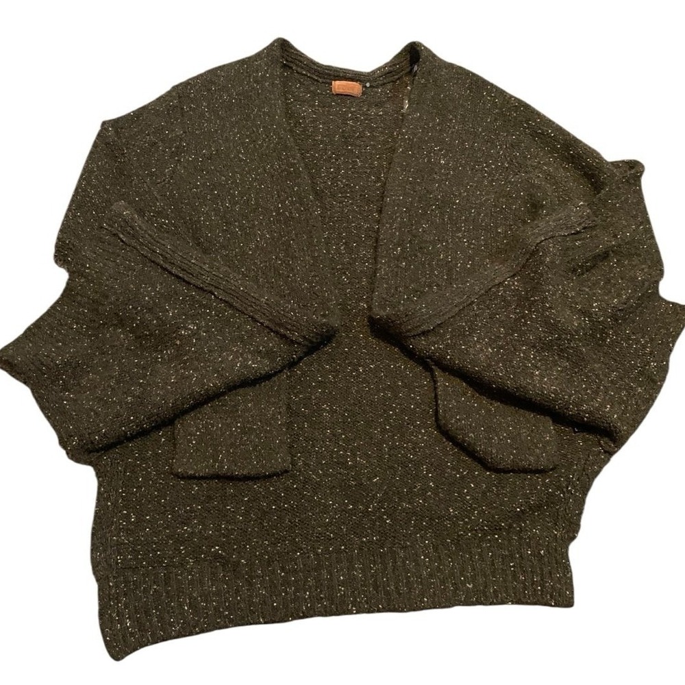 POL Cardigan Sweater  L Green Speckled Knit Open Front Oversized Cabin Gorpcore - Picture 4 of 7